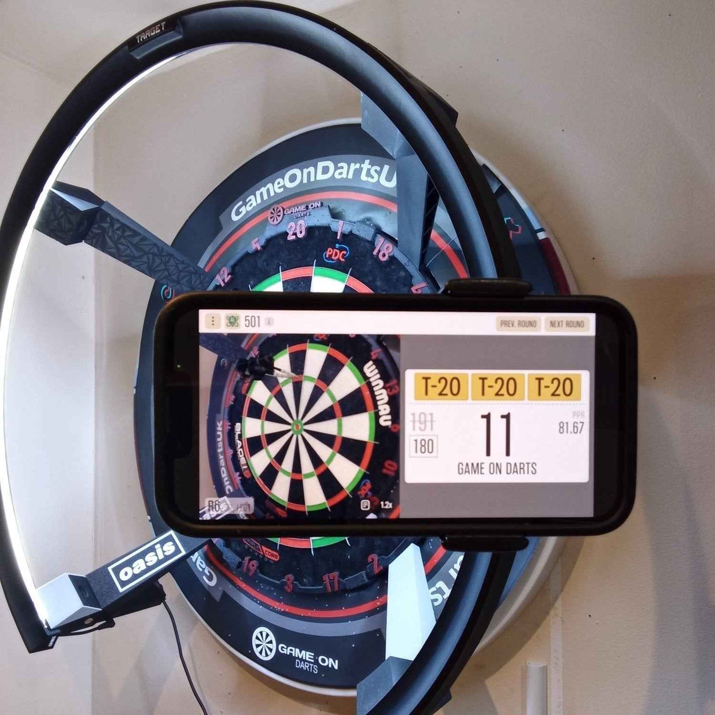 THE NEW AND IMPROVED GAME ON DARTS PHONE MOUNT
